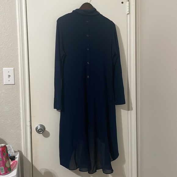 SOFT SURROUNDINGS Crescent Moon Tunic Blue Sweater Top Dress Hi Low Turtleneck L - Picture 3 of 8